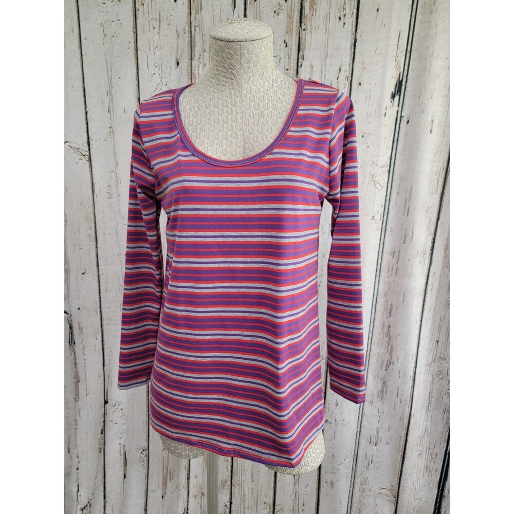 LuLaRoe Women's Small Lynnae Striped Hi-Lo Long Sleeve T-Shirt Top Preppy NEW